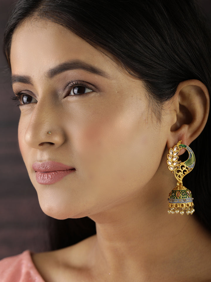 Peacock Shaped Kundan Jhumka Earring