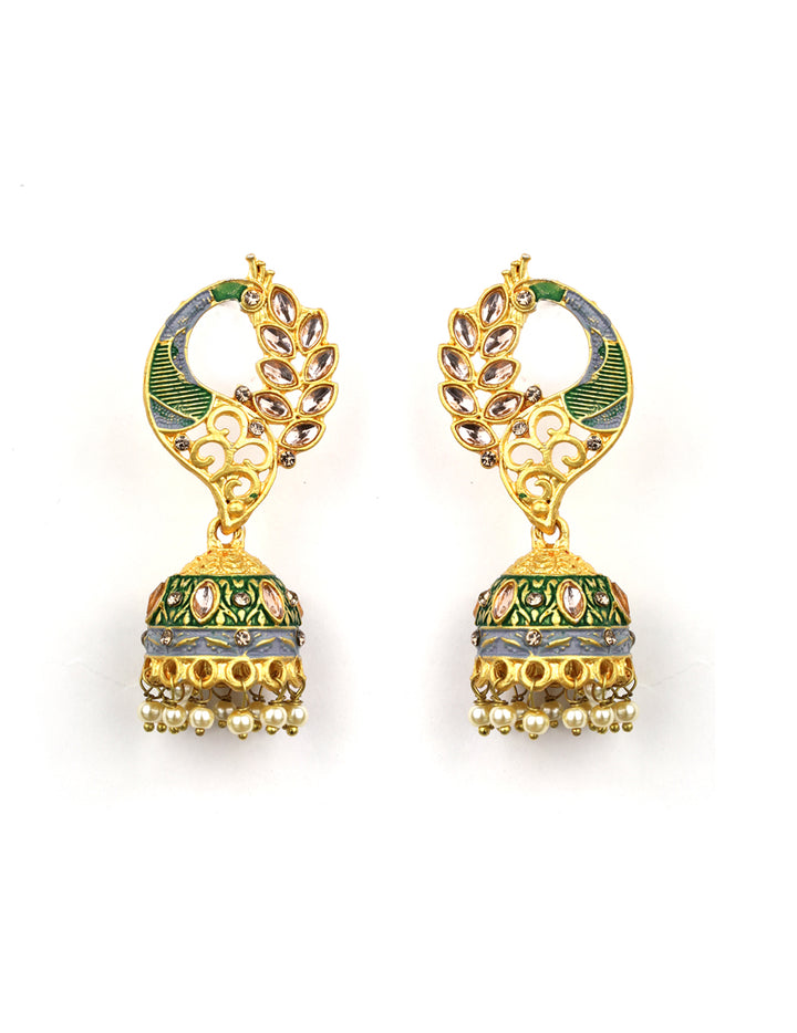 Peacock Shaped Kundan Jhumka Earring