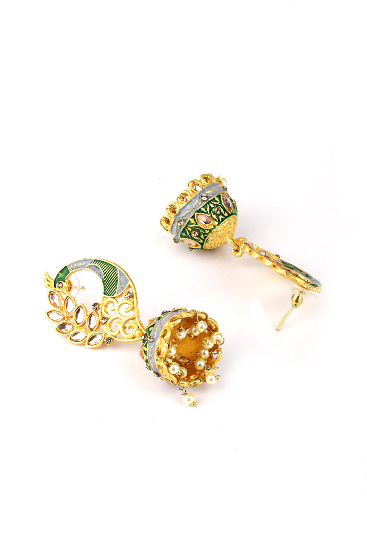 Peacock Shaped Kundan Jhumka Earring