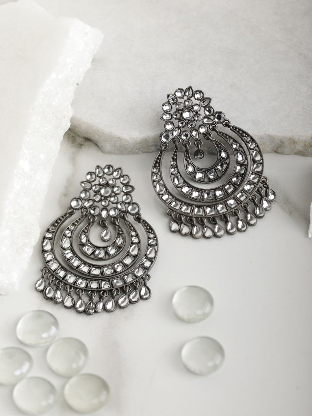Black Kundan Gunmetal Plated Traditional Drop Earring – Priyaasi