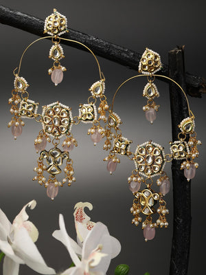 Nazm-Pearls Beads Kundan Gold Plated Drop Earring