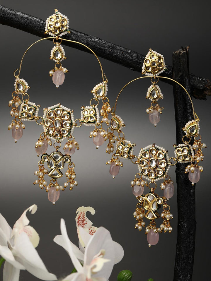 Nazm-Pearls Beads Kundan Gold Plated Drop Earring