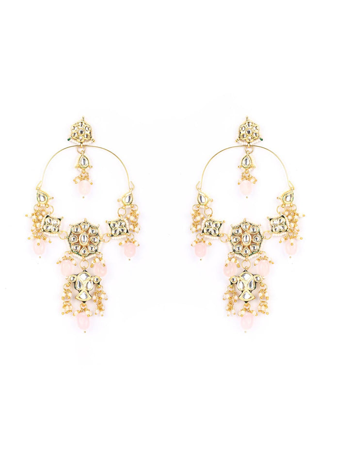 Nazm-Pearls Beads Kundan Gold Plated Drop Earring