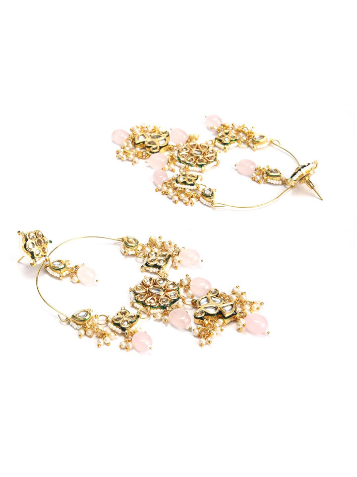 Nazm-Pearls Beads Kundan Gold Plated Drop Earring