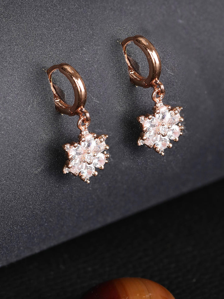 Artificial Stone Rose Gold-Plated Hoop Earring