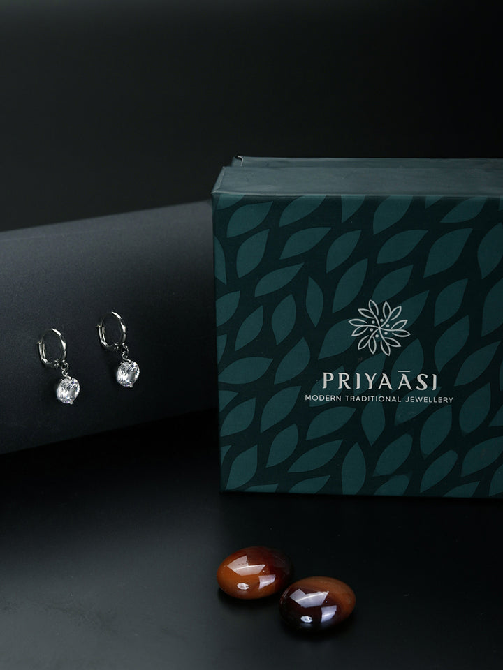 Artificial Stone Silver Plated Hoop Earring