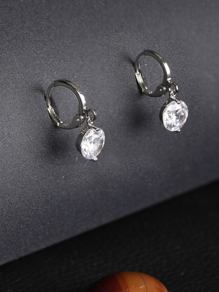 Artificial Stone Silver Plated Hoop Earring