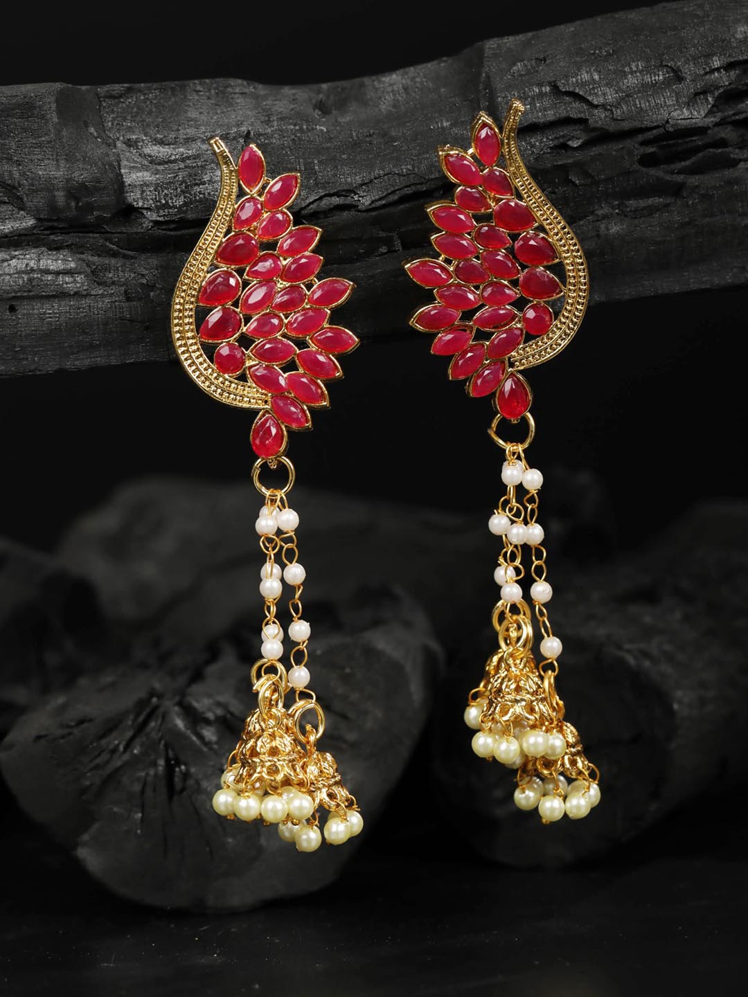 Ruby Beads Gold Plated Jhumka Earring