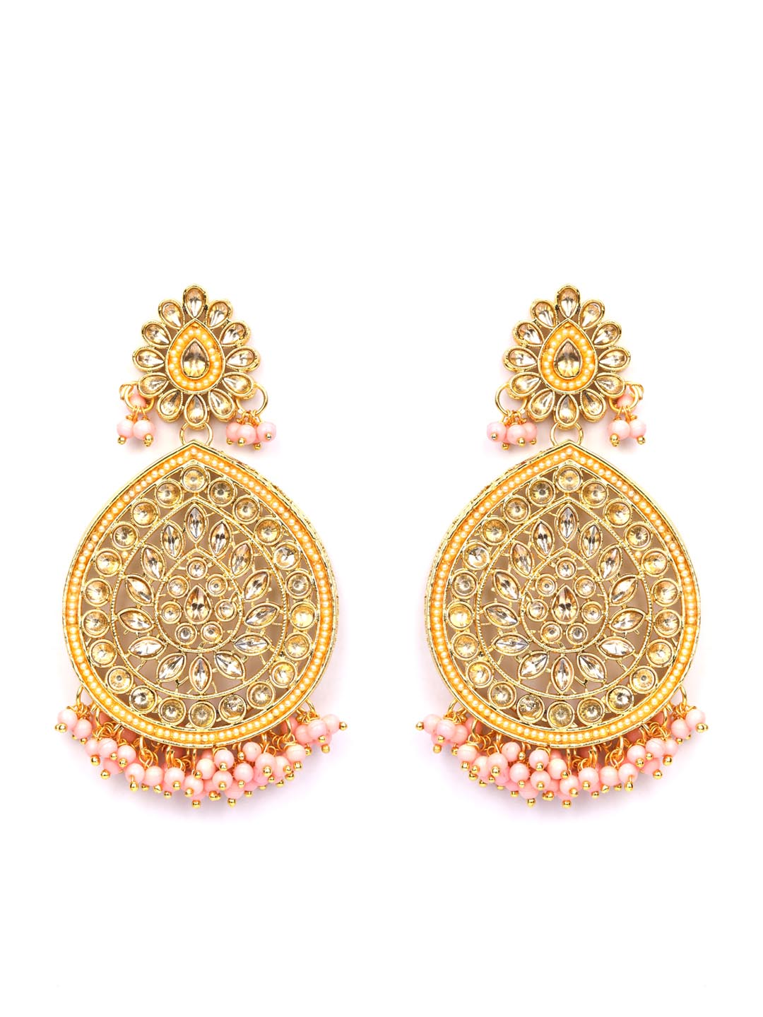 Pink Stones Beads Gold Plated Earring with MaangTikka