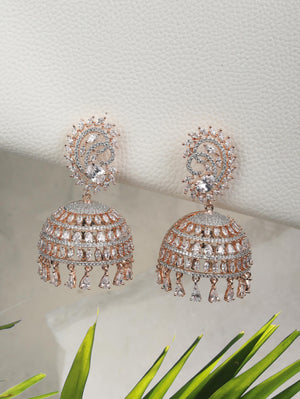 American Diamond Rose Gold Plated Jhumka Earring