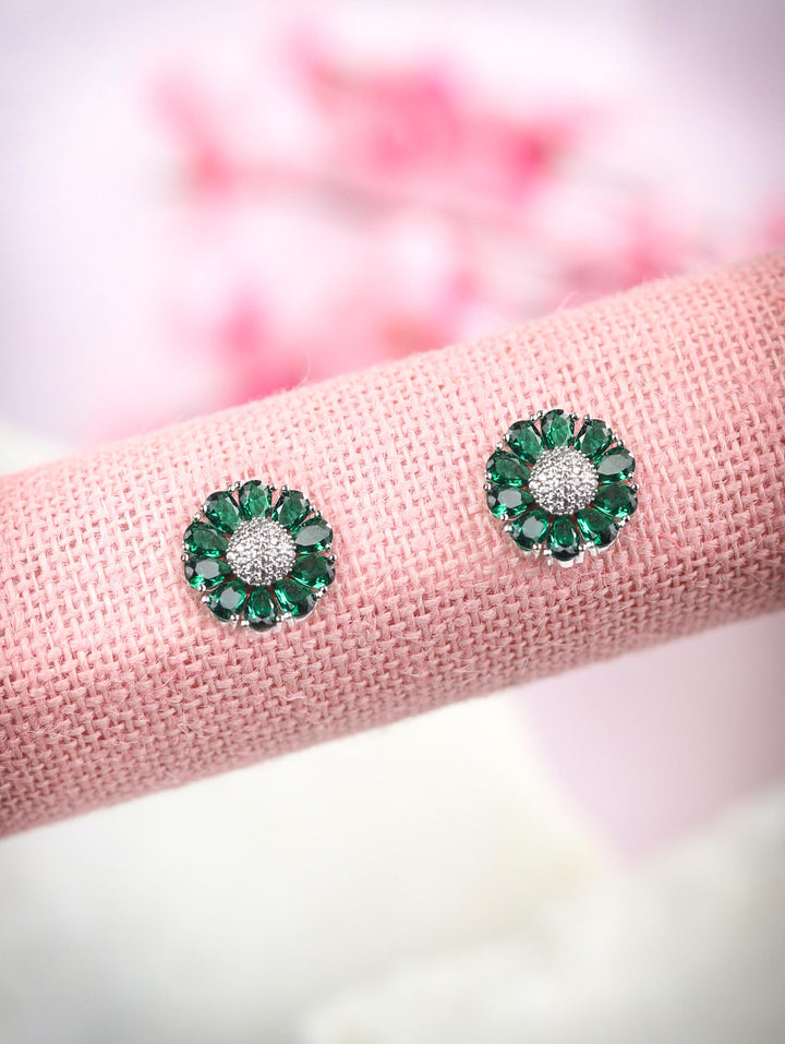 Green American Diamond Cubic Zirconia Silver Plated Stud Earring