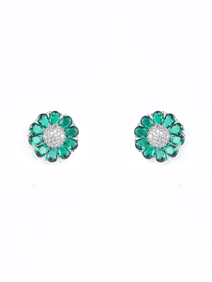 Green American Diamond Cubic Zirconia Silver Plated Stud Earring