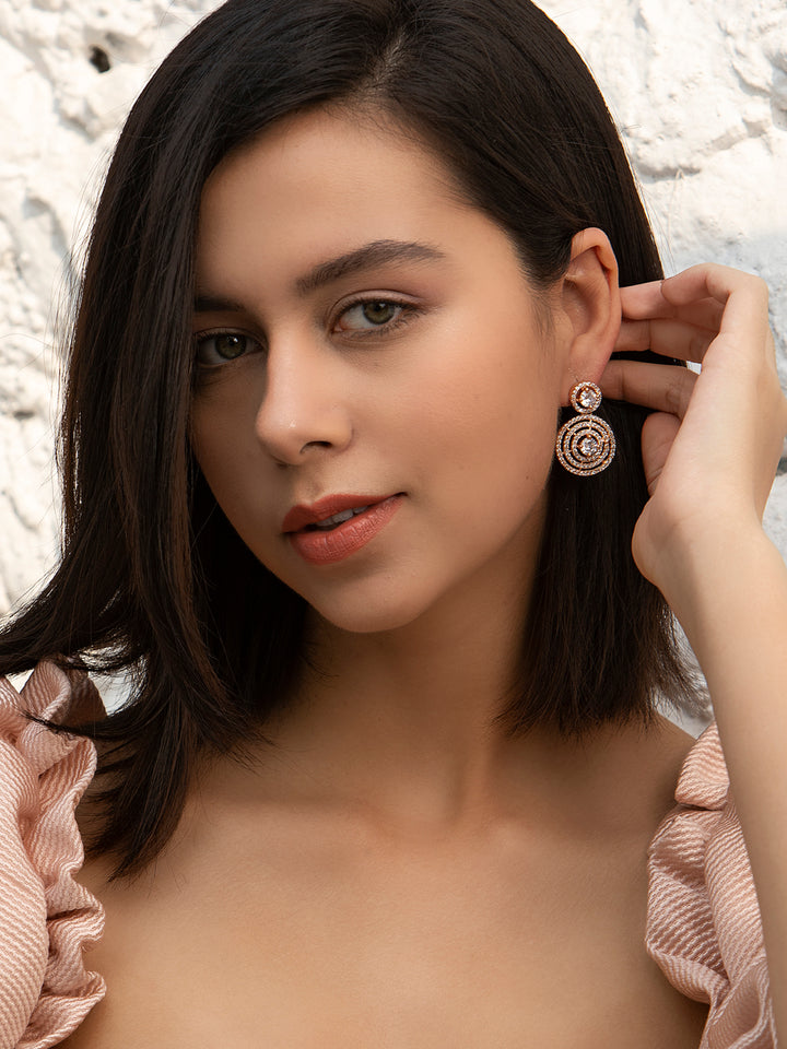 Contemporary Halo-American Diamond Drop Earrings