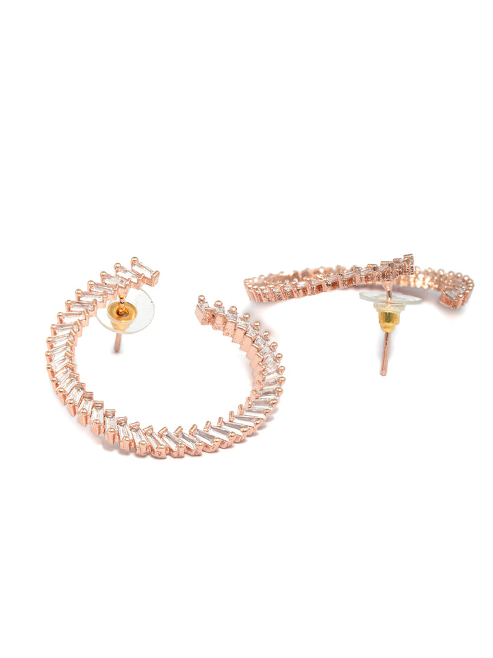 Rose Gold Baguette Stone Hoop Earrings