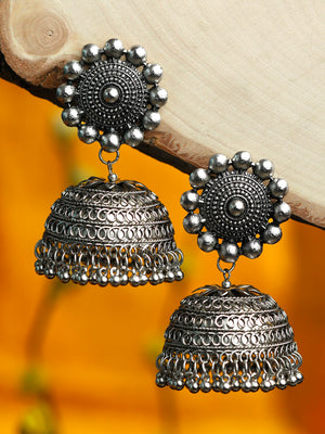Boho Oxidised Floral Oversized Jhumkas