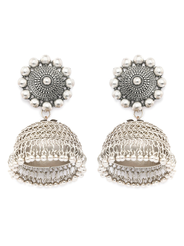Boho Oxidised Floral Oversized Jhumkas