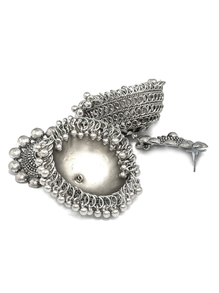 Boho Oxidised Floral Oversized Jhumkas