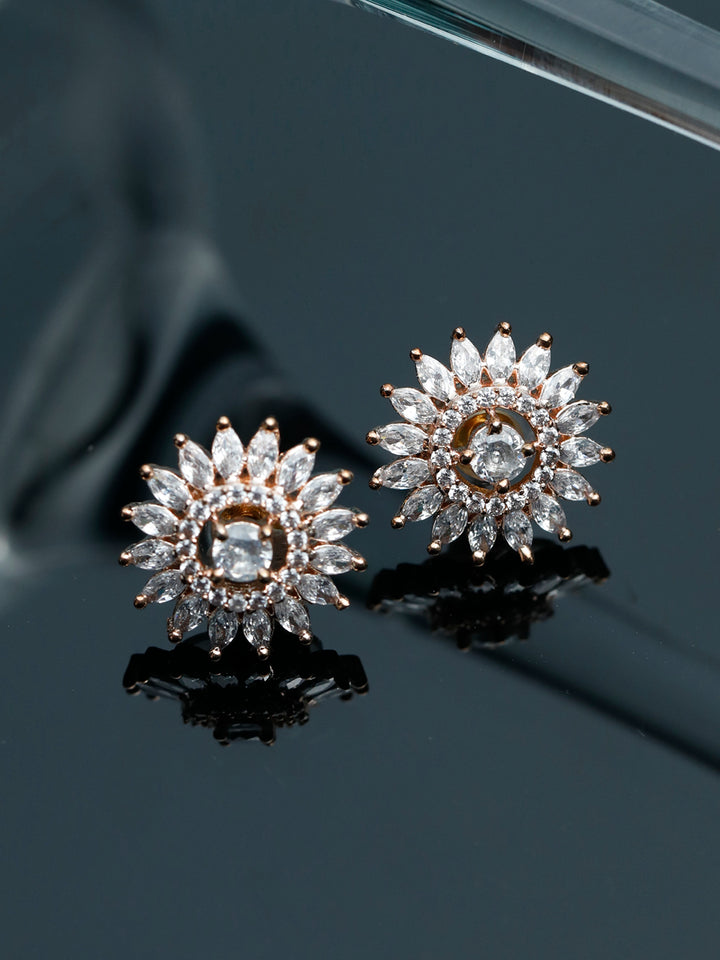 Blooming Flower Rose Gold Studs