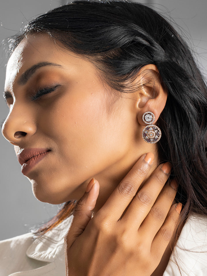 Purple American Diamond Rose Gold Drop Earrings