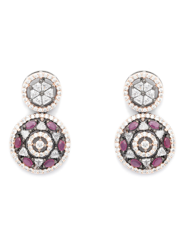 Purple American Diamond Rose Gold Drop Earrings