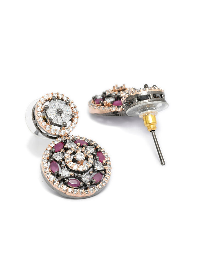 Purple American Diamond Rose Gold Drop Earrings