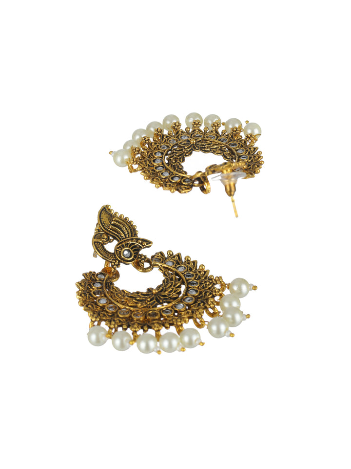 Priyaasi Studded Peacock Pearl Drop Gold-Plated Earrings