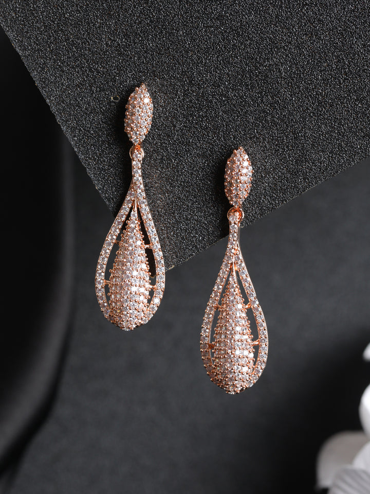 Priyaasi Elegant AD Rose Gold-Plated Drop Earrings