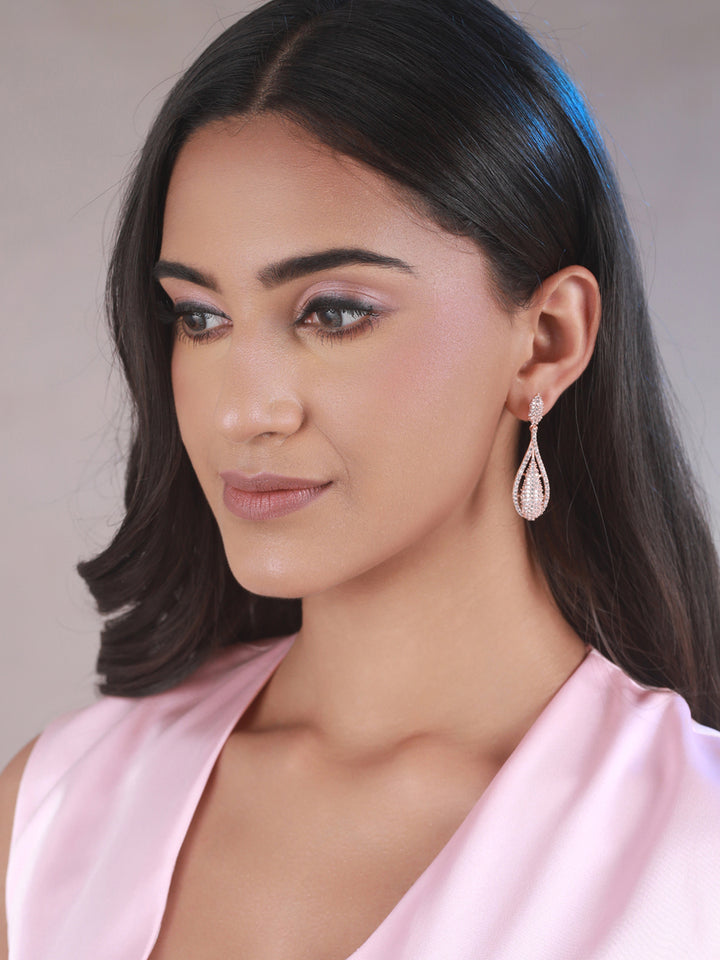 Priyaasi Elegant AD Rose Gold-Plated Drop Earrings