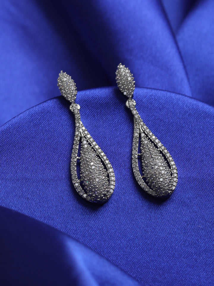 Priyaasi Elegant American Diamond Silver-Plated Drop Earrings