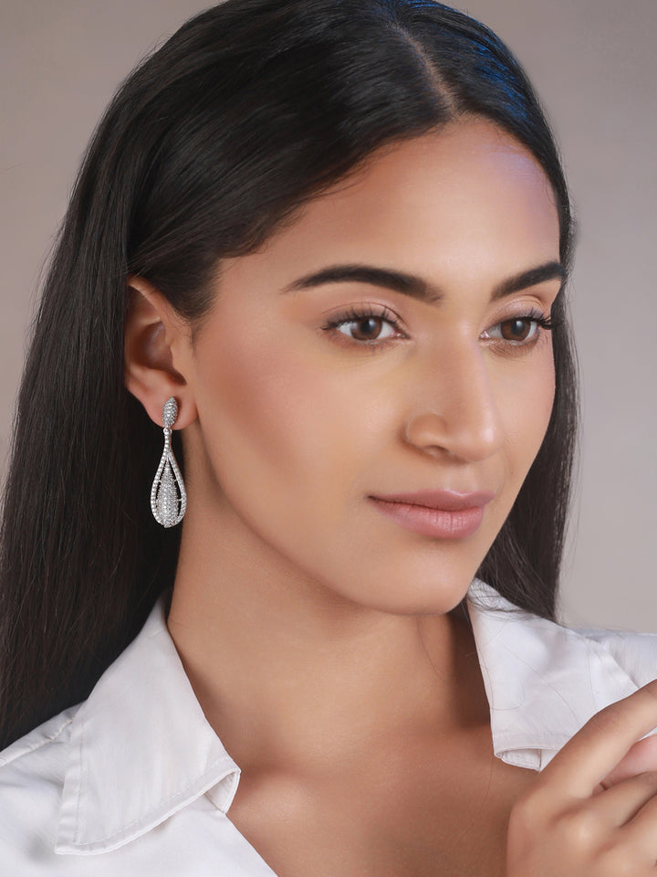 Priyaasi Elegant American Diamond Silver-Plated Drop Earrings