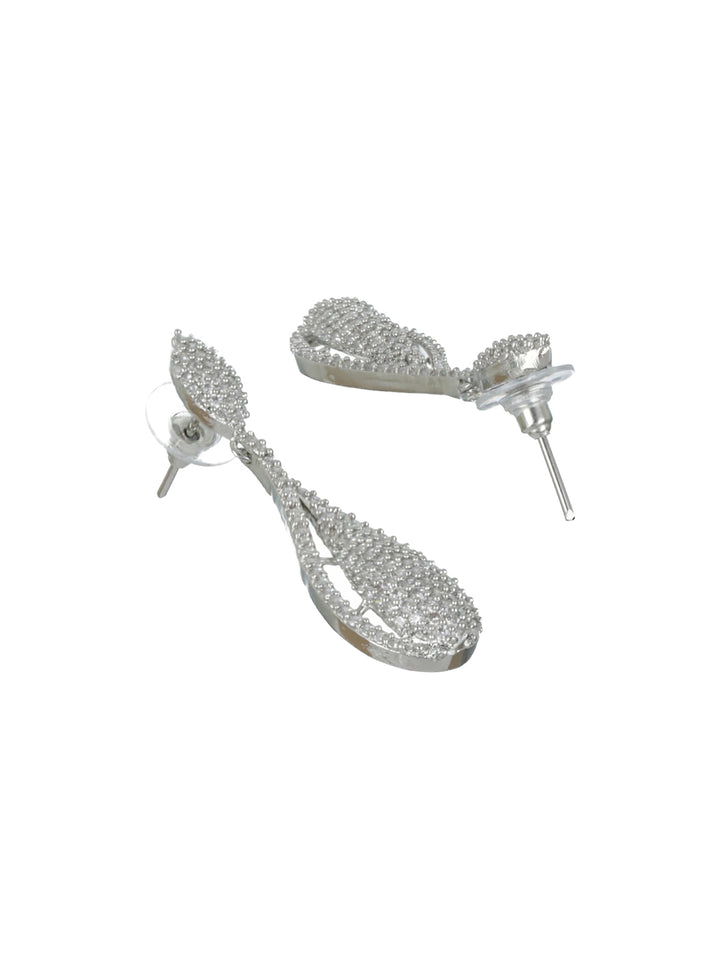 Priyaasi Elegant American Diamond Silver-Plated Drop Earrings