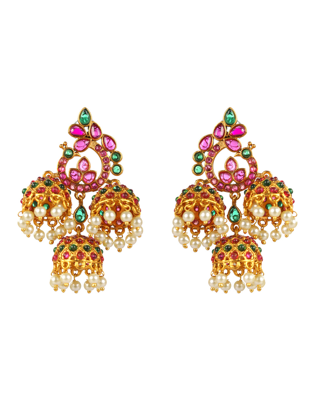 Priyaasi Multicolor Peacock Triple Jhumka Gold-Plated Earrings