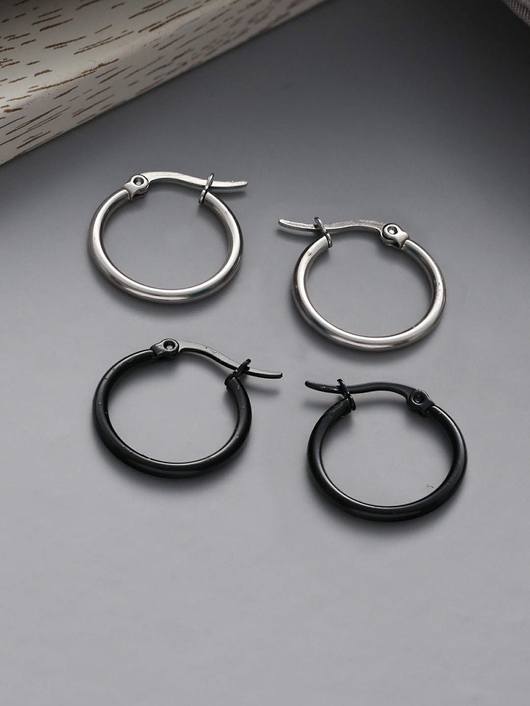 Solid Silver and Black Hoop Earring Set of – Priyaasi