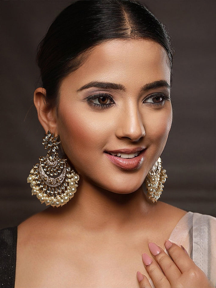 Priyaasi White Kundan Pearl Gold-Plated Chandbali Earrings