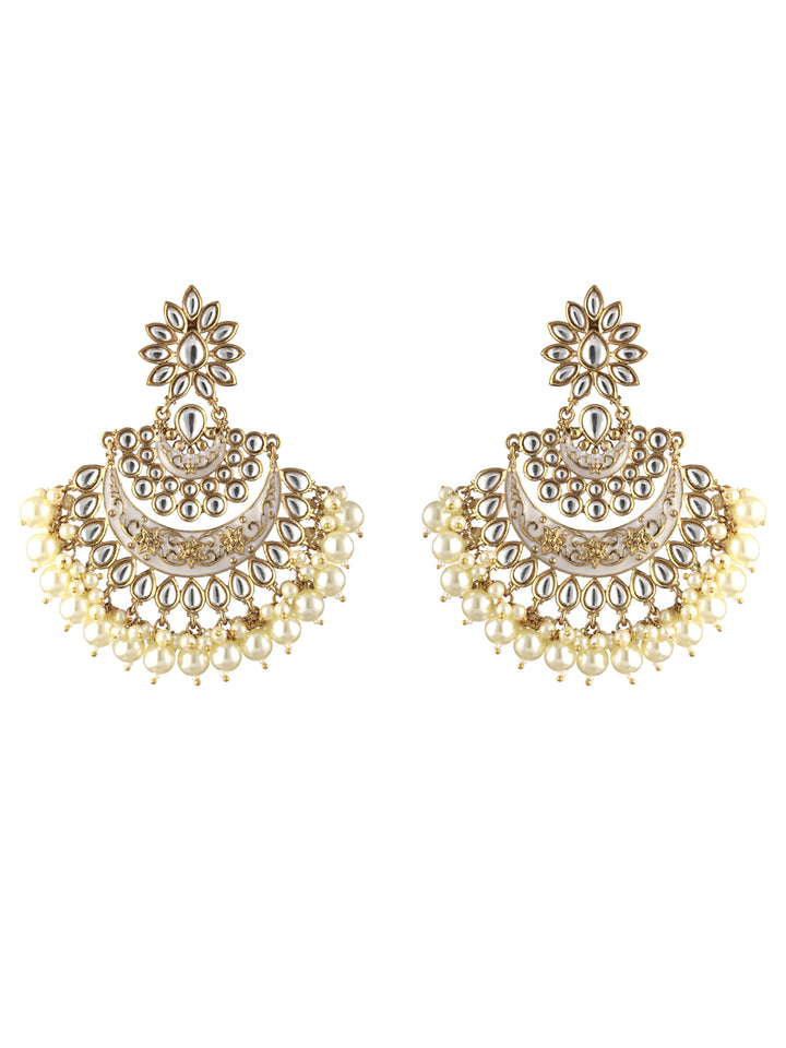 Priyaasi White Kundan Pearl Gold-Plated Chandbali Earrings