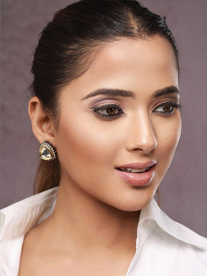 Priyaasi Triangular Stone Embedded Oxidised Silver Stud Earrings