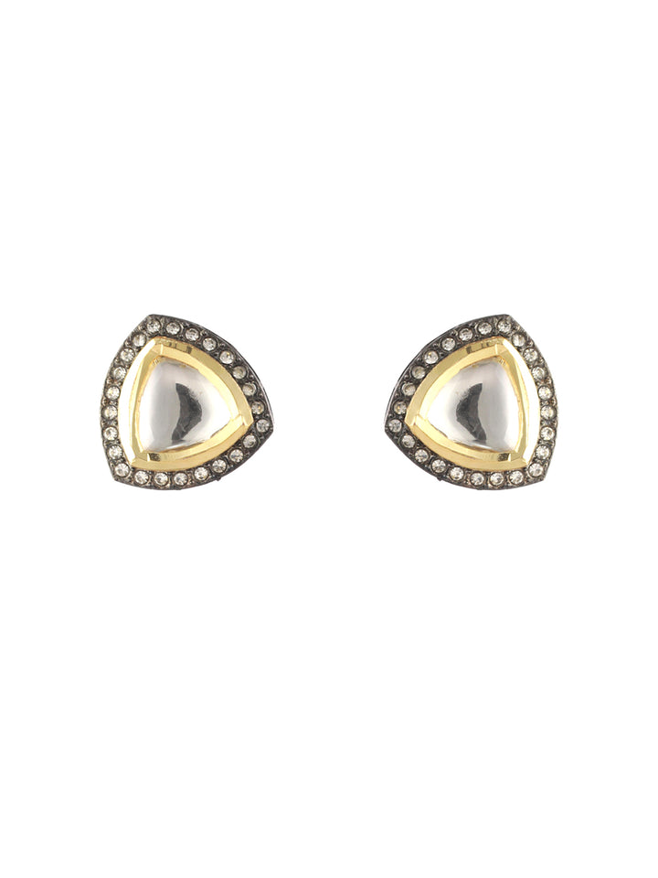 Priyaasi Triangular Stone Embedded Oxidised Silver Stud Earrings