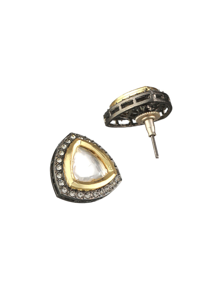 Priyaasi Triangular Stone Embedded Oxidised Silver Stud Earrings
