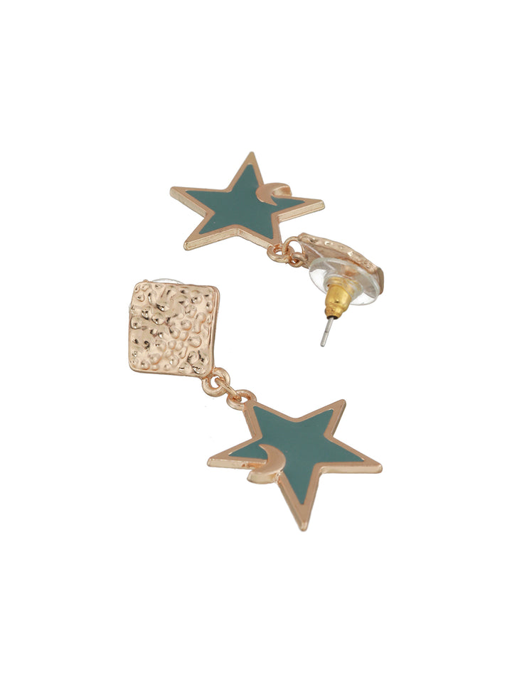 Textured Box Blue Star Drop Rose Gold-Plated Earrings