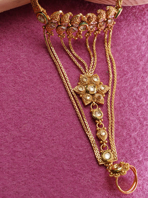 Stylish Floral Shaped Gold plated Kundan Hathphul For Women And Girls
