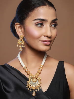 Priyaasi White Peacock Kundan Pearl Multilayer Gold-Plated Jewellery Set