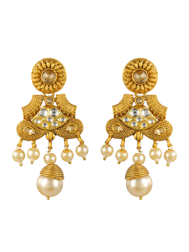 Priyaasi White Peacock Kundan Pearl Multilayer Gold-Plated Jewellery Set