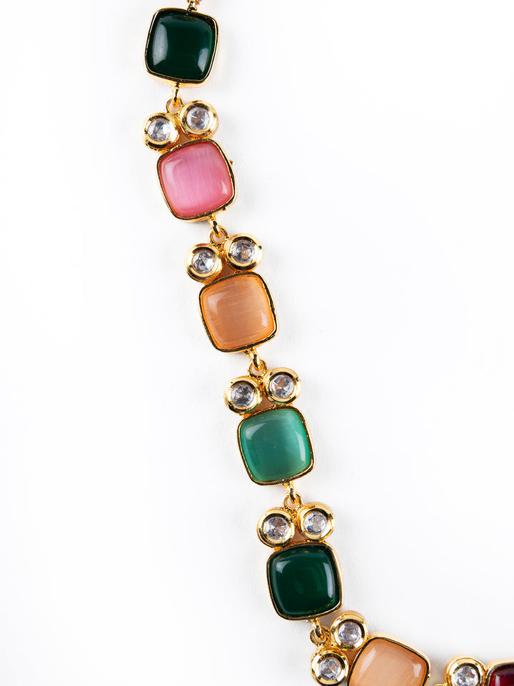 Priyaasi Geometric Multicolor Stone Studded Gold-Plated Jewellery Set