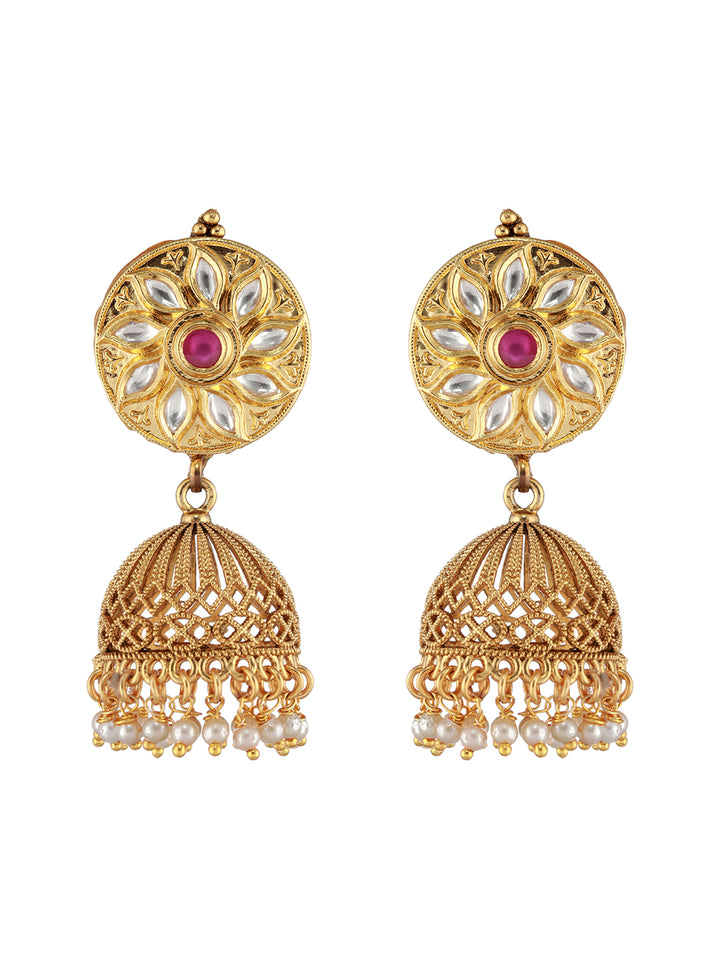 Priyaasi Round Floral Stone Studded Gold-Plated Jewellery Set