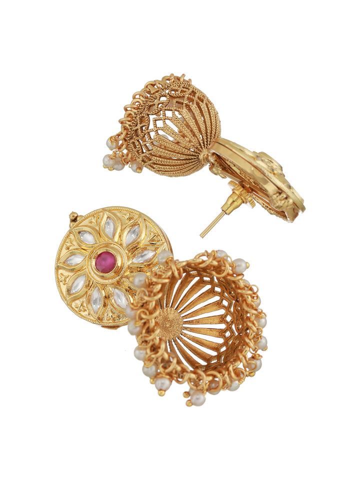 Priyaasi Round Floral Stone Studded Gold-Plated Jewellery Set