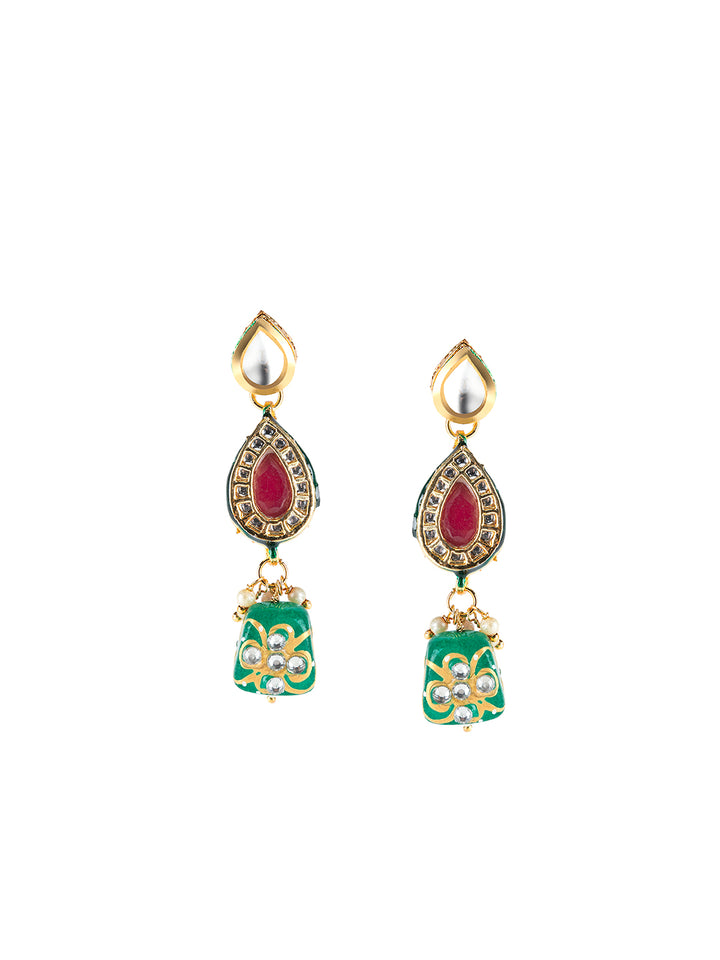 Dual-Layered Multicolor Kundan Studded Gold-Plated Jewellery Set
