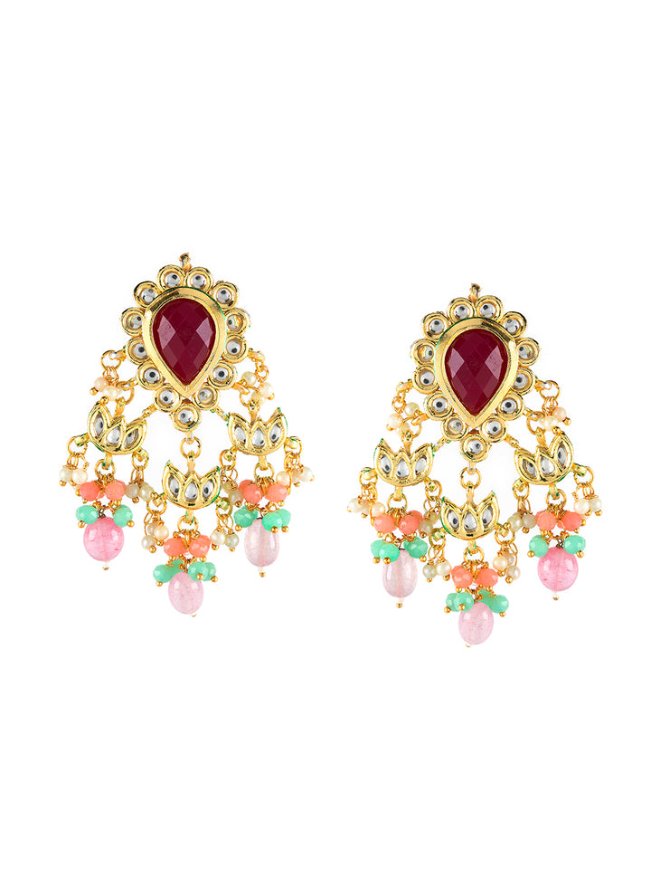 Priyaasi Green Floral Leaf Kundan Multilayer Beaded Gold-Plated Jewellery Set