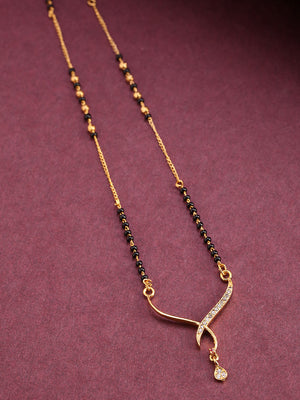 Utter Grace - American Diamond Studded Black Beaded Gold-Plated Chain Mangalsutra
