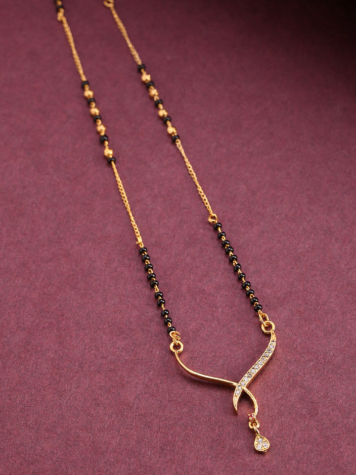 Utter Grace - American Diamond Studded Black Beaded Gold-Plated Chain Mangalsutra