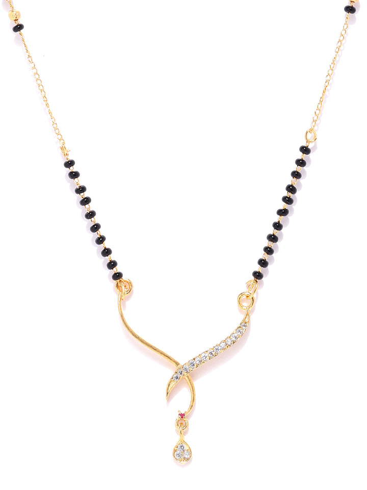 Utter Grace - American Diamond Studded Black Beaded Gold-Plated Chain Mangalsutra